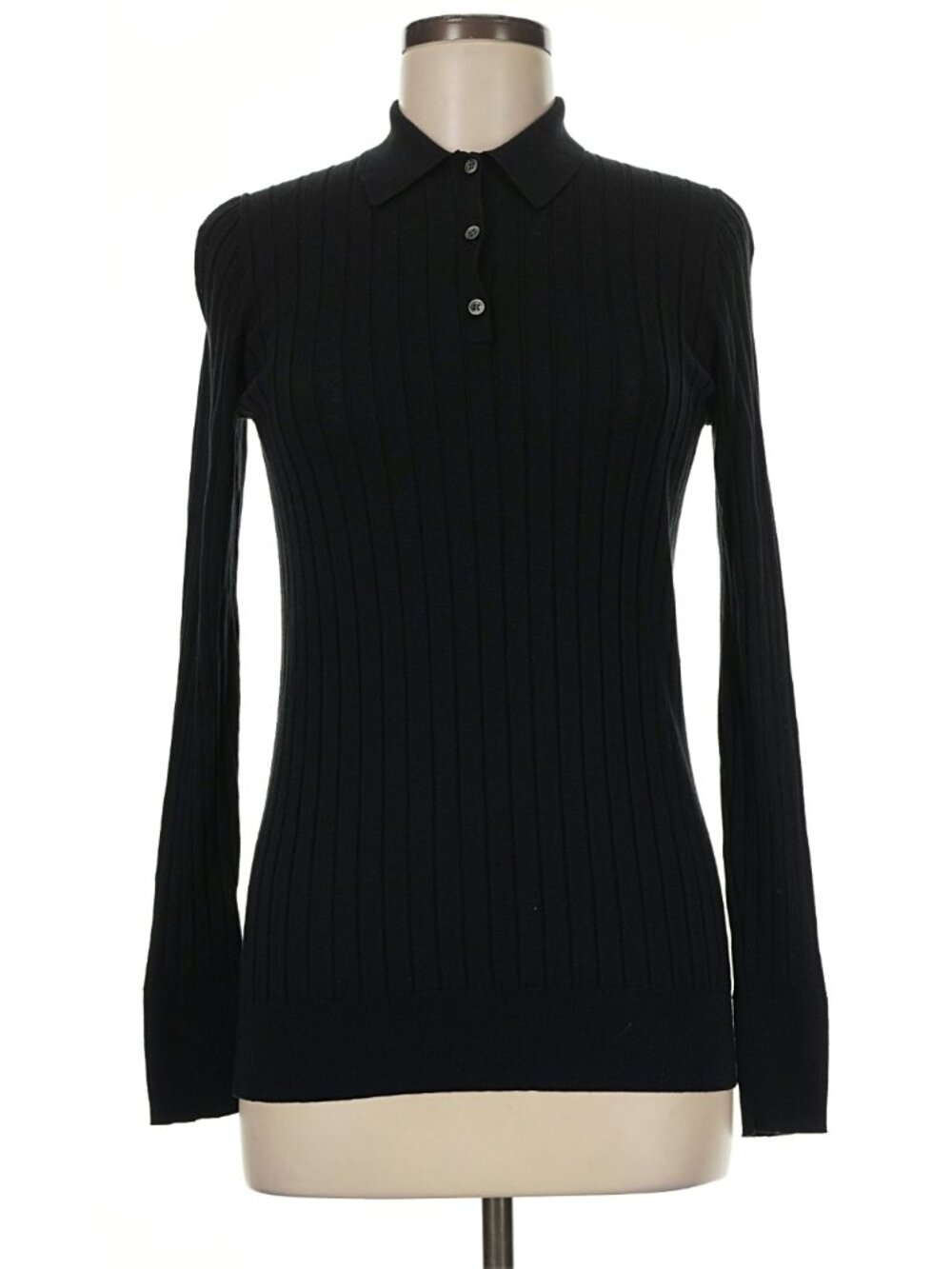 Uniqlo +J Jil Sander Cotton Silk Ribbed Collared Sweater | Black | Size Medium M